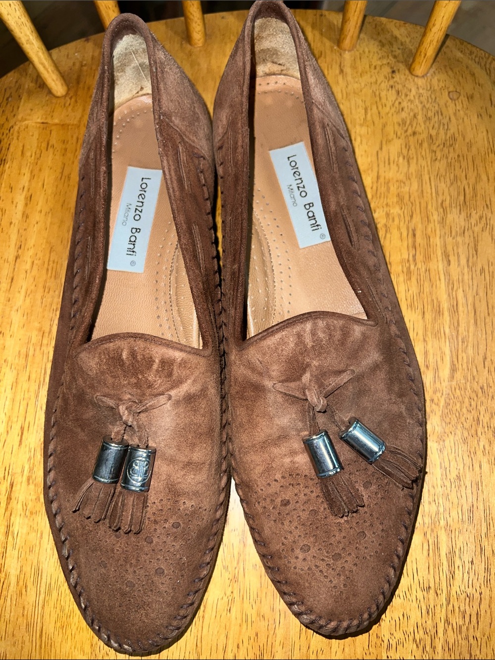 Vintage Lorenzo Banfi Brown Suede Tassel Loafers Italy for Men 11
